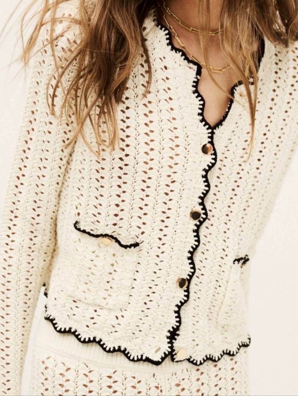 ba&sh x Andrea Almeida Sheila Cream Open-Knit Scalloped Women's Cardigan XS/S
